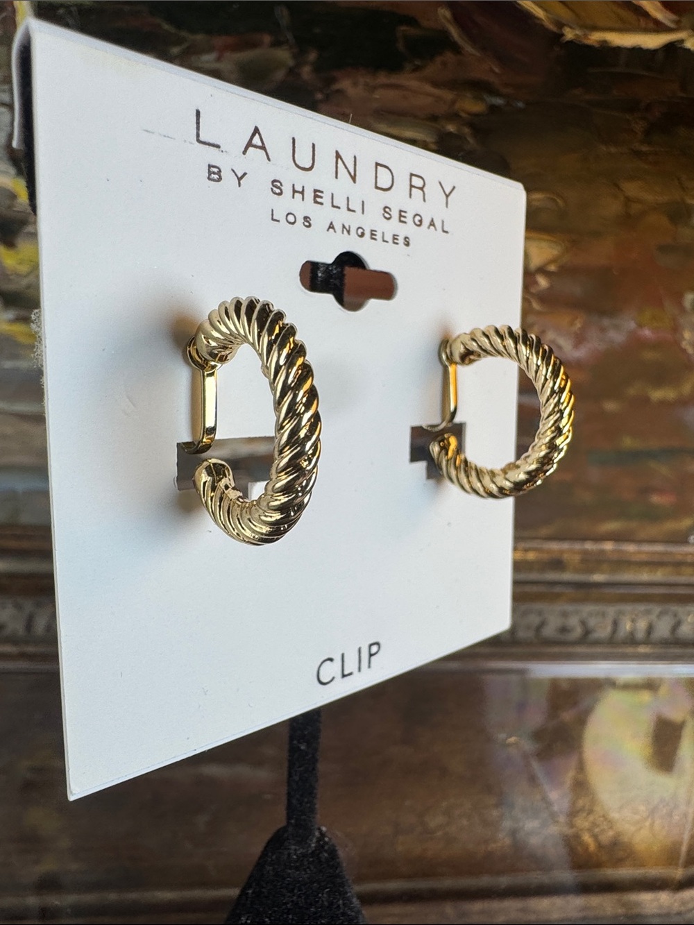 0749-Laundry By Shelli Segal Gold Twisted Clip-On Hoop‎ Earrings